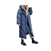 yousify manteau long à capuche pour femme - doudoune épaisse - fermeture éclair - pour l'hiver, 1- bleu marine., medium
