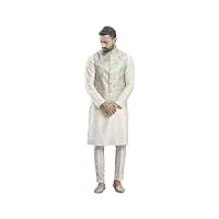style instant pyjama kurta indien en coton pour homme et veste nehru imprimée (gilet) mariage indien ethnique diwali puja ensemble, crème, xl