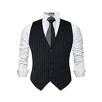 alizeal gilet de costume d'affaires à fines rayures pour hommes, le noir-3xl
