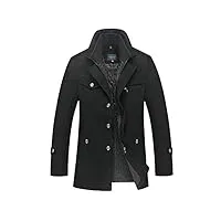 ftcayanz manteau homme laine slim trench business décontracté parka chaud chic duffle-coat style2-noir s