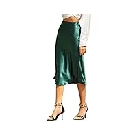 alcea rosea jupe femme mi-longue taille haute jupe sirène soyeuse en satin jupe crayon de soirée travail coupe en biais (vert foncé, s)