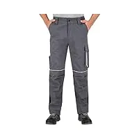 bwolf raptor 100% coton pantalon de travail coton pour homme pantalon de travail homme avec poches multifonctionnelles, poches genouillères, bandes réfléchissantes, gris, l