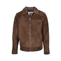 house of leather veste harrington classique en daim véritable avec fermeture éclair pour homme, marron, xxl