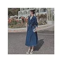 zying style angleterre long oversize denim trench coat femmes coupe-vent dame à double boutonnage dame manteau manteau de manteau de manteau printemps automne (color : blue, size : l code)