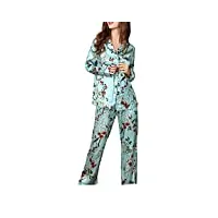 valin ensemble de pyjama top et pantalon capri vêtements de nuit 100% soie 19 momme bleu femme pyjama en soie manches longues floral,l,t8166