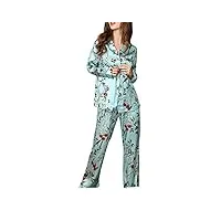 valin ensemble de pyjama top et pantalon capri vêtements de nuit 100% soie 19 momme bleu femme pyjama en soie manches longues floral,xxl,t8166zb