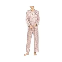 valin ensemble de pyjama top et pantalon capri vêtements de nuit 100% soie 19 momme rose femme pyjama en soie manches longues houndstooth,l,t8271