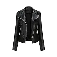 yffushi femme blouson pu biker faux leather jacket slim fit veste en similicuir elégante de style motard zippé
