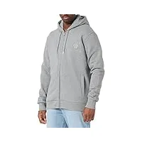 gant reg tonal shield full zip hoodie sweatshirt capuche, grey melange, xxl homme