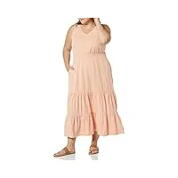 amazon essentials robe longue d'été sans manches à taille élastique (disponible en grande taille) femme, rose corail, xxl