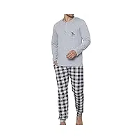 loreza ® pyjama pour hommes pyjama en coton robe de chambre vêtements de nuit à manches longues - 4xl - m-93907-gris