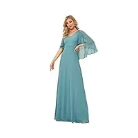 ever-pretty robe de mère de la mariée pour mariage col v manches en mousseline robe de soirée femme longue Élégante bleu fumé 36