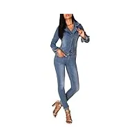 egomaxx ensemble jeans pour femme combinaison de motocycliste monobloc asymétrique, couleurs:bleu, taille:44