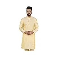 skavij tunique pour homme art soie kurta ethnique indienne longue chemise décontractée robe de soirée (petit, beige)