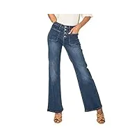 nina carter flared bootcut jean pour femme taille haute Évasé vintage effet usé stretch, bleu foncé (p139n), s