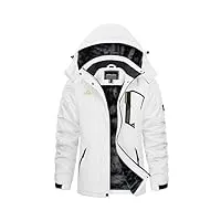 kefitevd veste d'extérieur en polaire pour femme veste imperméable coupe-vent veste de ski d'hiver avec capuche amovible,blanc,xl