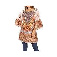 sakkas 2018 - robe tunique colorée inna avec manches à volants cloche et strass - to152-orange - os