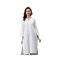 ada robe tunique indienne kurta kurti en coton brodé à la main pour femme a100351, blanc, xxxxxxl
