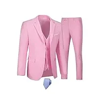 furuyal ensemble de costume 3 pièces pour homme, coupe ajustée, deux boutons pour mariage, affaires, smoking solide, veste, gilet, pantalon avec cravate, rose, taille 3xl