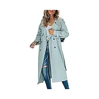 loalirando trench pour femme à double boutonnage manteau long classique automne printemps veste coupe-vent, bleu, s