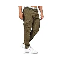 indicode - mathen - pantalon cargo pour hommes - 98 % coton - avec ceinture , army, xxl