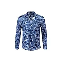 hisdern chemise bleu homme manche longue chemises paisley boutons de à coupe régulière chemise fête vintage décontractée avec un motif unique,bleu royal