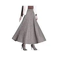 biilyli jupe longue femme Élégant rayée à carreaux haute taille hiver chaud maxi jupe en laine mode a-line taille élastique jupe casual party gris-xl