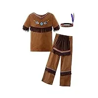 relibeauty déguisement indienne costume amérindien pour enfant marron, 5-6 ans, 110