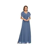 ever-pretty robe de bal soirée col en v  sans manche taille empire a-line mousseline de soie femme bleu denim 46