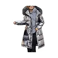 minetom femme manches longues manteau gilet longue doudoune manteau zippé chaud hiver parka avec capuche veste blouson b argenté xxl