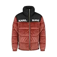 karl kani retro velvet block puffer veste d'hiver, rouge foncé/noir., m