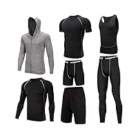 vêtements de sport pour hommes 7 costumes gym hommes avec des vestes de compression collants 3 t-shirts 2 shortsrts survêtement de compression pour hommes ( color : black gray , taille : l )