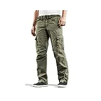 timezone benitotz benito pantalon cargo pour homme avec ceinture en tissu, light tank green, 36w x 34l