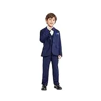 5 pièces smoking-garçons bleu marine costume, costume garçon d'honneur, bal pour garçon mariage costume (11-12 ans,marine manche longue,taille du tag 150)