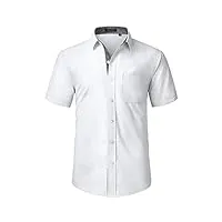hisdern chemise à manches courtes pour hommes chemise blanche décontractée d'été chemise classique à coupe régulière avec poches, blanc,xl