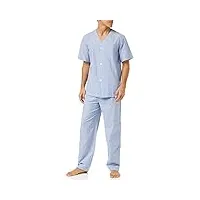 fruit of the loom broadcloth ensemble pyjama à manches courtes et pantalon long pijama, bleu à rayures, s homme