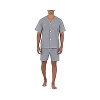 fruit of the loom broadcloth pyjama à manches courtes ensemble de pijama, bleu marine/blanc à carreaux, s homme