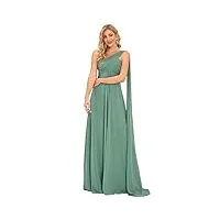 ever-pretty robe de soirée longue seule-épaule femme fluide chic vert mousse 54