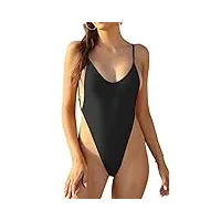 shekini femme maillot de bain 1 pièce halter bikini femme une pièce high cut brésilien thong slim monokini chic sans rembourrage réglables bikini（d noir，m）