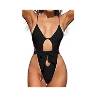 shekini femme maillot de bain une pièce col bas sexy réglable halter cutout monokini bikini femme 1 pièce chic string brésilien swimwear(xl,noir)