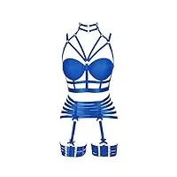 harnais complet pour femme - soutien-gorge punk - sangle de poitrine - festival rave - halloween - lingerie cage - porte-jarretelles grande taille, bleu, taille unique