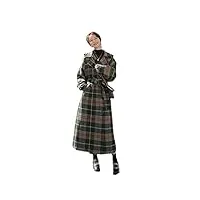 manteau long en tartan pour femme style coréen ample épais avec revers de style britannique, vert/carreaux, large