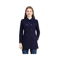 allegra k manteau long pour femme avec col peter pan et double boutonnage, bleu marine, 36