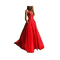 yhfshop dentelle robe de soirée longue femme,robes de bal rouges élégantes a-line robes de soirée en satin pour femmes,big red,eu44,robes de soirée femme grande taille