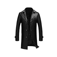 veste en cuir pour homme - coupe longue - col en cuir - coupe-vent - style décontracté, noir , xxxxl