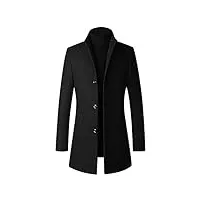 ni_ka manteau homme en laine chaud mi-long élégant slim fit business hiver coat slim outerwear couleur unie, noir, m