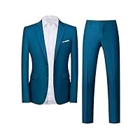 costume de couleur unie pour homme - deux boutons - 3 pièces (veste + pantalon + cravate) - taille asiatique - tenue décontractée de mariage, d'affaires, avec poches