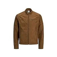 jack & jones veste en similicuir pour hommes, style blouson de motard et bomber, modèle jjerocky coat, veste de transition., couleurs:marron-claire, taille de veste:xs
