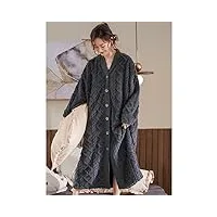 peignoir de bain femme,robes de chambre pour femmes mode gris foncé boutons en flanelle col en v robe longue peignoir doux et confortable chemise de nuit pyjama kimono vêtements de nuit loungewear