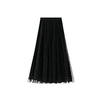 sotrong jupe plissée en tulle et mousseline de soie pour femme taille haute et trapèze avec décoration florale, d-black, taille unique